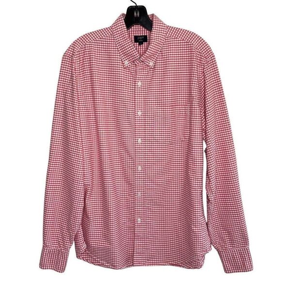 J CREW Shirt Mens Large L Orange Gingham SLIM-Fit Oxford Shirt EUC Button-Down - Picture 1 of 8